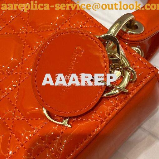 Replica Dior Quilted Orange Patent Leather Mini Lady Dior Bag 3