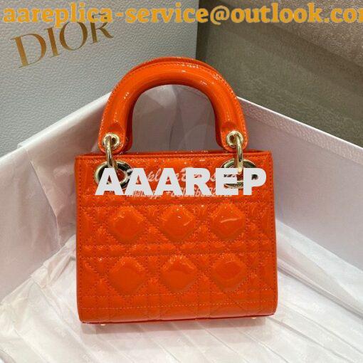 Replica Dior Quilted Orange Patent Leather Mini Lady Dior Bag 5