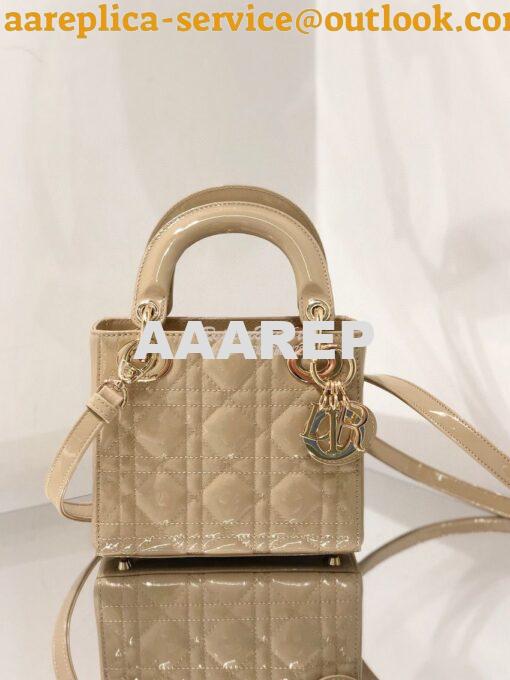 Replica Dior Quilted Beige Patent Leather Mini Lady Dior Bag