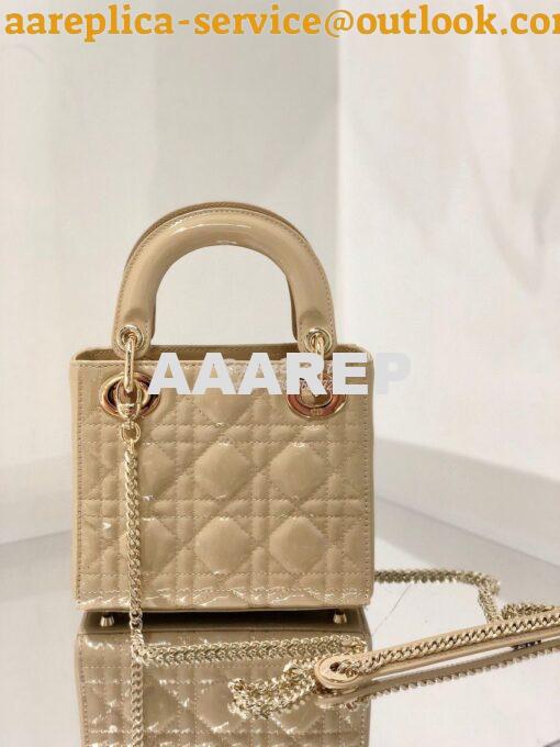 Replica Dior Quilted Beige Patent Leather Mini Lady Dior Bag 4
