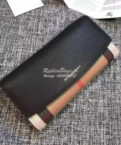 Replica Burberry House Check And Grainy Leather Continental Wallet 2