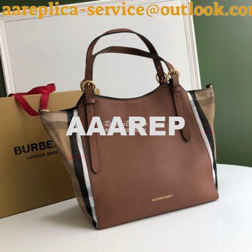 Replica Burberry The Small Canter in Leather and House Check Tan