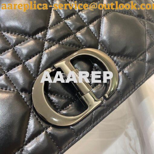 Replica Dior Large Caro Bag Black Quilted Macrocannage Calfskin with R 2