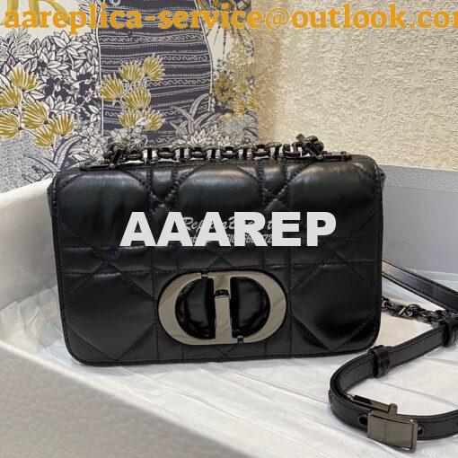 Replica Dior Small Caro Bag Black Quilted Macrocannage Calfskin with R