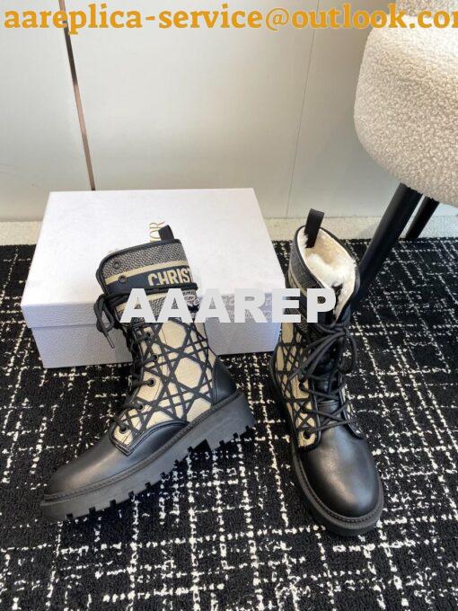 Replica Dior D-Major Ankle Boot Black Calfskin with Khaki Cannage Twee 5