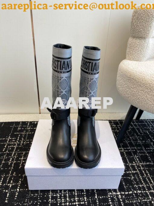 Replica Dior D-Major Boot Black Calfskin with Grey Cannage Tweed KDI98