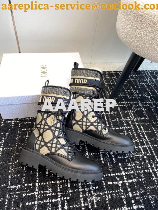 Replica Dior D-Major Ankle Boot Black Calfskin with Khaki Cannage Twee 6