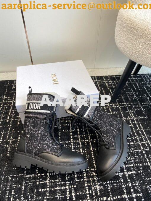 Replica Dior D-Major Ankle Boot Black Calfskin with Black and White Ca 7