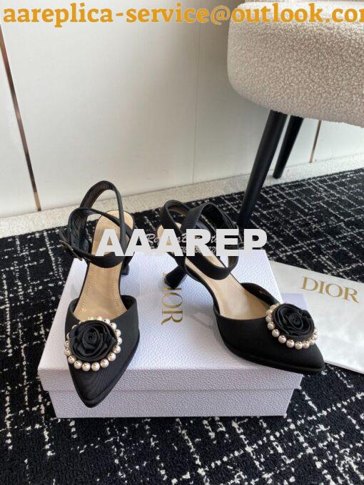 Replica Dior Rose Pump Black Grosgrain and White Resin Pearls Heel 7.5 3