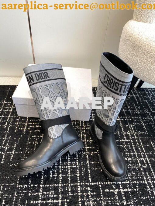Replica Dior D-Major Boot Black Calfskin with Grey Cannage Tweed KDI98 6