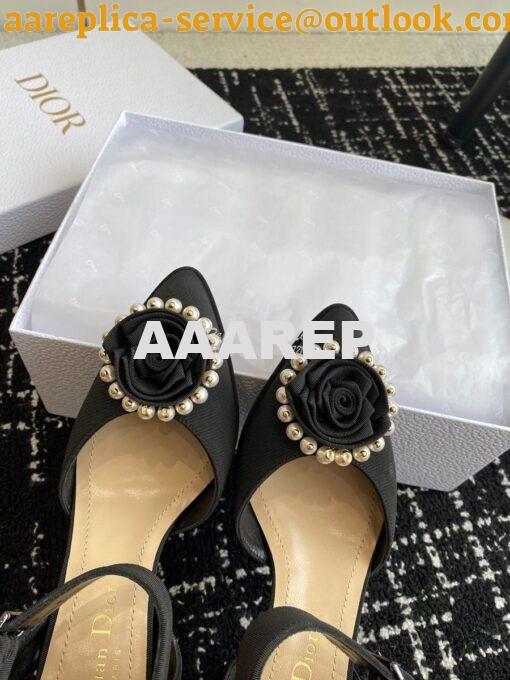 Replica Dior Rose Pump Black Grosgrain and White Resin Pearls Heel 7.5 4