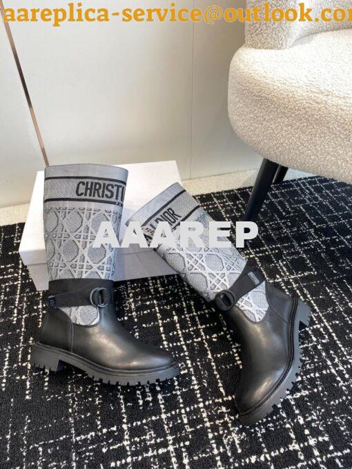 Replica Dior D-Major Boot Black Calfskin with Grey Cannage Tweed KDI98 7