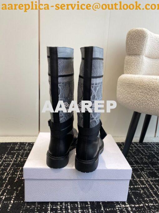 Replica Dior D-Major Boot Black Calfskin with Grey Cannage Tweed KDI98 8
