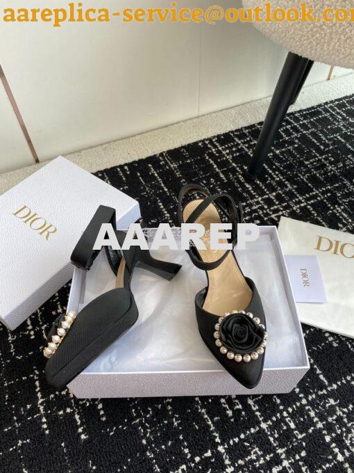 Replica Dior Rose Pump Black Grosgrain and White Resin Pearls Heel 7.5 6