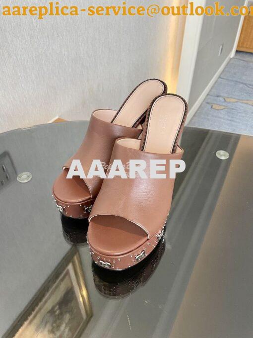 Replica Gucci Interlocking G Platform Slide Leather Sandal 740426 Brow 3