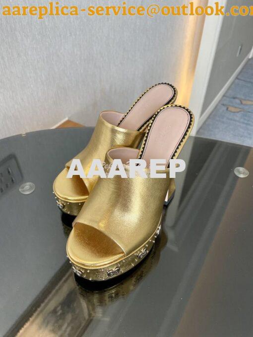 Replica Gucci Interlocking G Platform Slide Metallic Leather Sandal 74 5