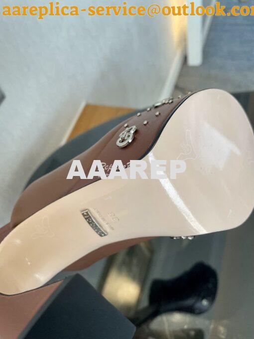 Replica Gucci Interlocking G Platform Slide Leather Sandal 740426 Brow 9