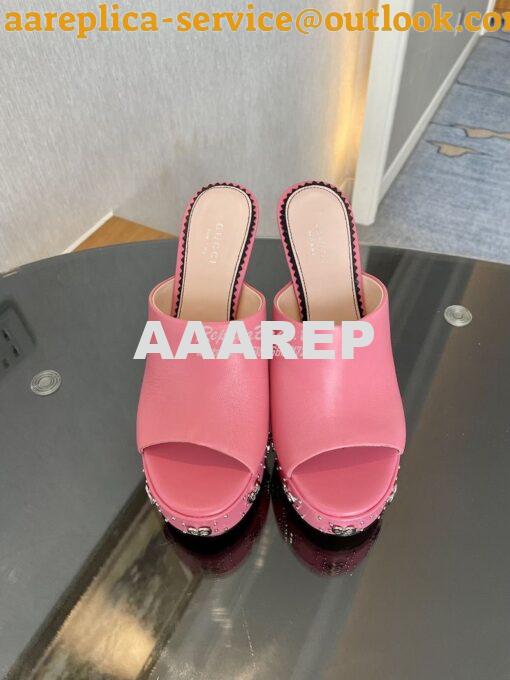 Replica Gucci Interlocking G Platform Slide Leather Sandal 740426 Pink 2