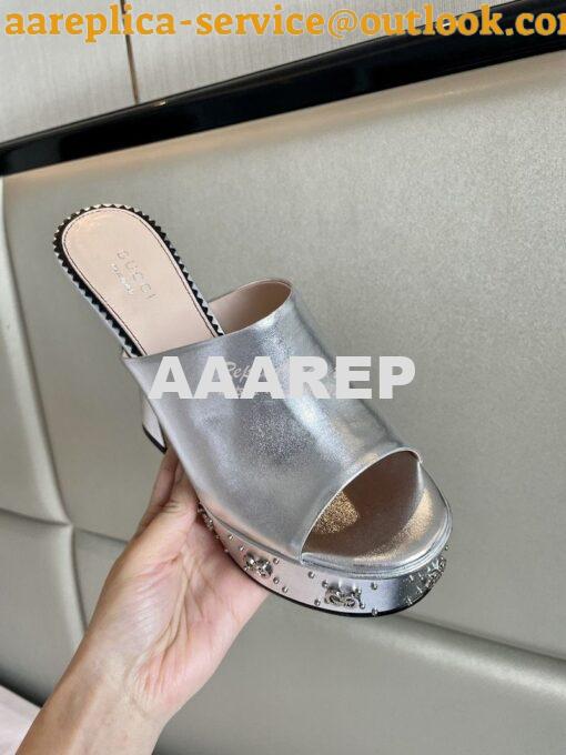 Replica Gucci Interlocking G Platform Slide Metallic Leather Sandal 74 8