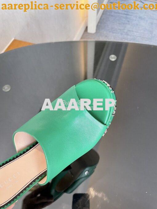 Replica Gucci Interlocking G Platform Slide Leather Sandal 740426 Gree 5