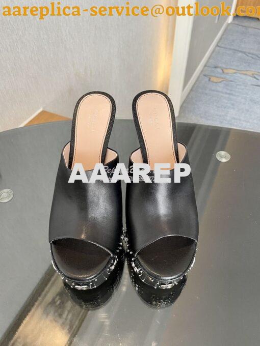 Replica Gucci Interlocking G Platform Slide Leather Sandal 740426 Blac 2