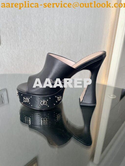 Replica Gucci Interlocking G Platform Slide Leather Sandal 740426 Blac 5
