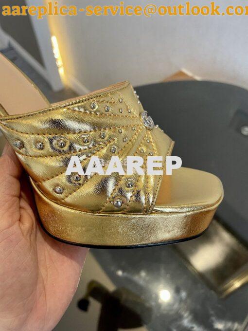 Replica Gucci Platform Slide Metallic Leather Sandal with Studs 740425 6