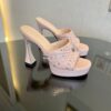 Replica Gucci Platform Slide Leather Sandal with Studs 740425 Pink