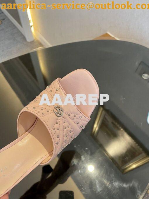 Replica Gucci Platform Slide Leather Sandal with Studs 740425 Pink 6