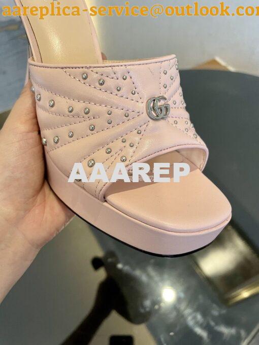 Replica Gucci Platform Slide Leather Sandal with Studs 740425 Pink 9