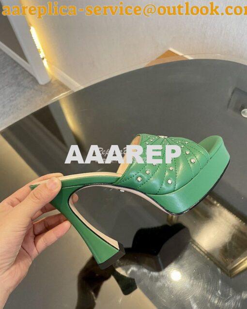 Replica Gucci Platform Slide Leather Sandal with Studs 740425 Green 4