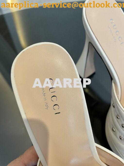 Replica Gucci Platform Slide Leather Sandal with Studs 740425 White 8