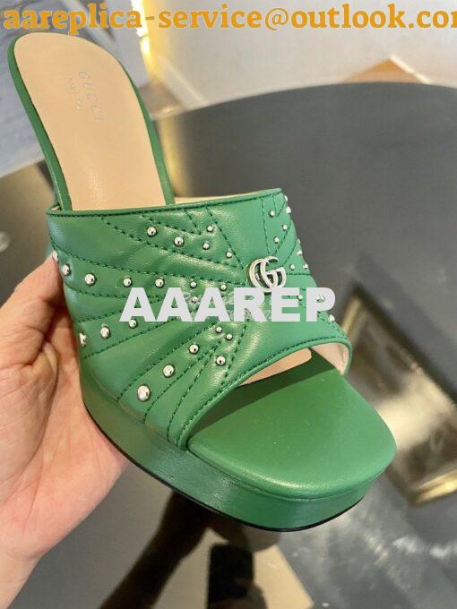Replica Gucci Platform Slide Leather Sandal with Studs 740425 Green 7