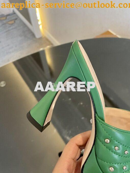 Replica Gucci Platform Slide Leather Sandal with Studs 740425 Green 9