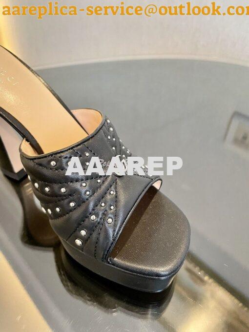 Replica Gucci Platform Slide Leather Sandal with Studs 740425 Black 6