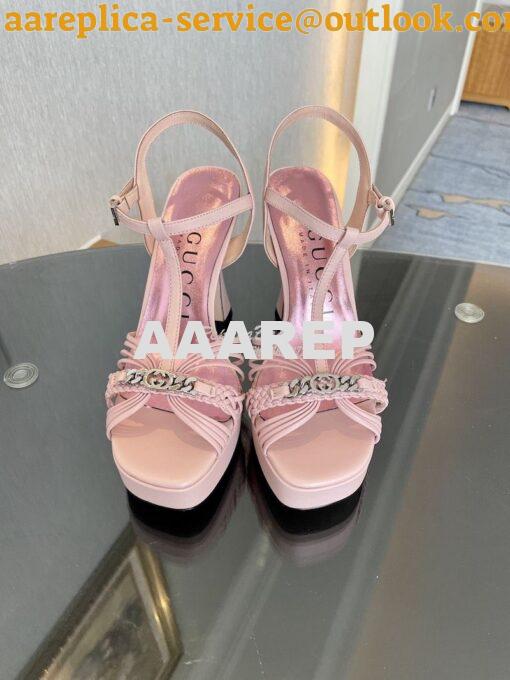 Replica Gucci GG-Chain Leather Sandals 746614 Pink