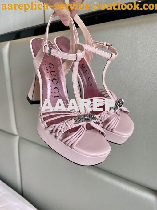 Replica Gucci GG-Chain Leather Sandals 746614 Pink 2