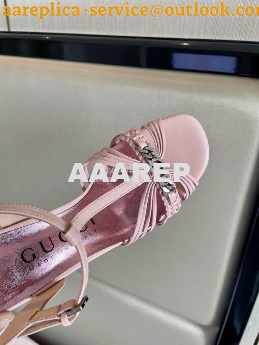 Replica Gucci GG-Chain Leather Sandals 746614 Pink 5