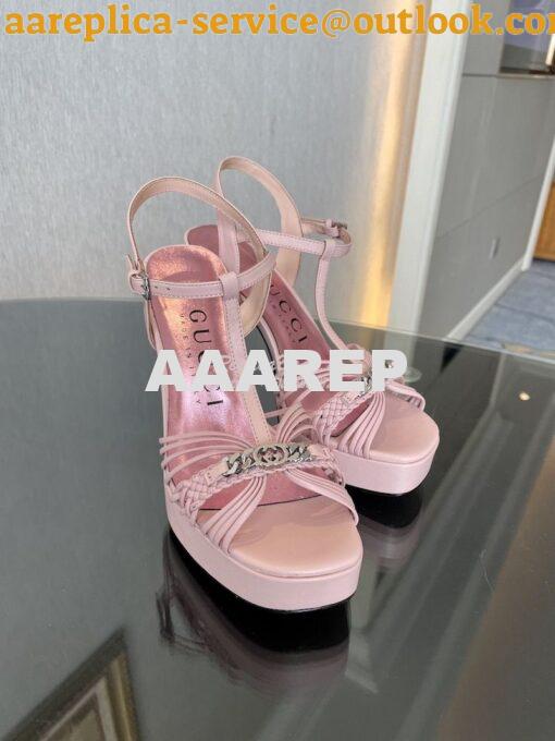 Replica Gucci GG-Chain Leather Sandals 746614 Pink 6
