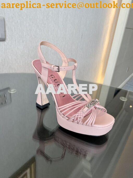 Replica Gucci GG-Chain Leather Sandals 746614 Pink 7