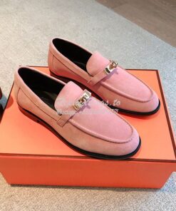 Replica Hermes Destin Loafer Suede Goatskin H231065Z Rose
