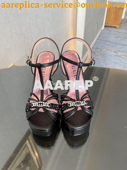 Replica Gucci GG-Chain Leather Sandals 746614 Black 2