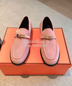 Replica Hermes Destin Loafer Suede Goatskin H231065Z Rose 2