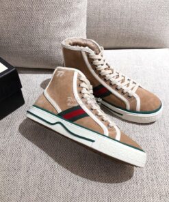 Replica  Gucci Tennis 1977 High-Top Sneaker with Shearling 649335 Beig 2