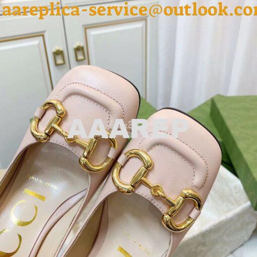 Replica Gucci Women's Mid-heel Pump With Horsebit 643886 Light Pink 7