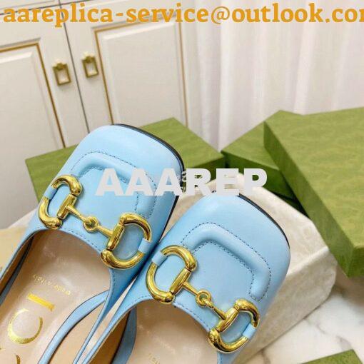 Replica Gucci Women's Mid-heel Pump With Horsebit 643886 Blue 6