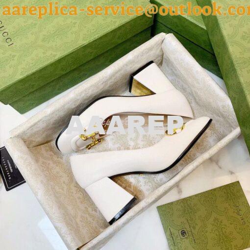 Replica Gucci Women's Mid-heel Pump With Horsebit 643886 White 5