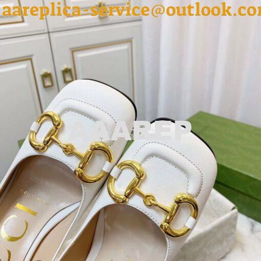 Replica Gucci Women's Mid-heel Pump With Horsebit 643886 White 7