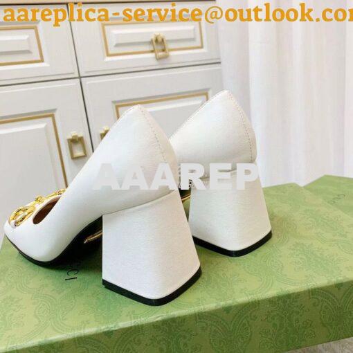 Replica Gucci Women's Mid-heel Pump With Horsebit 643886 White 8