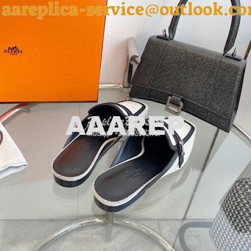 Replica Hermes Groupie Mule H231054Z in H canvas and calfskin 13